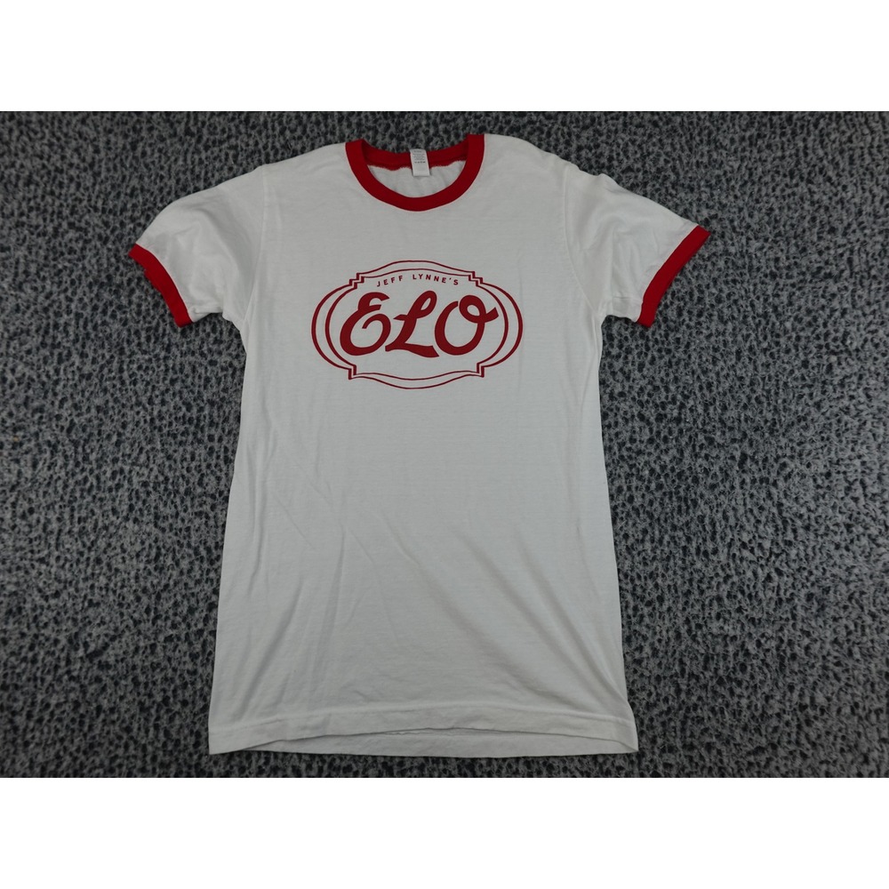 Tultex ELO Ringer T-Shirt Unisex Small White Red Jeff Lynne Band Graphic Tee